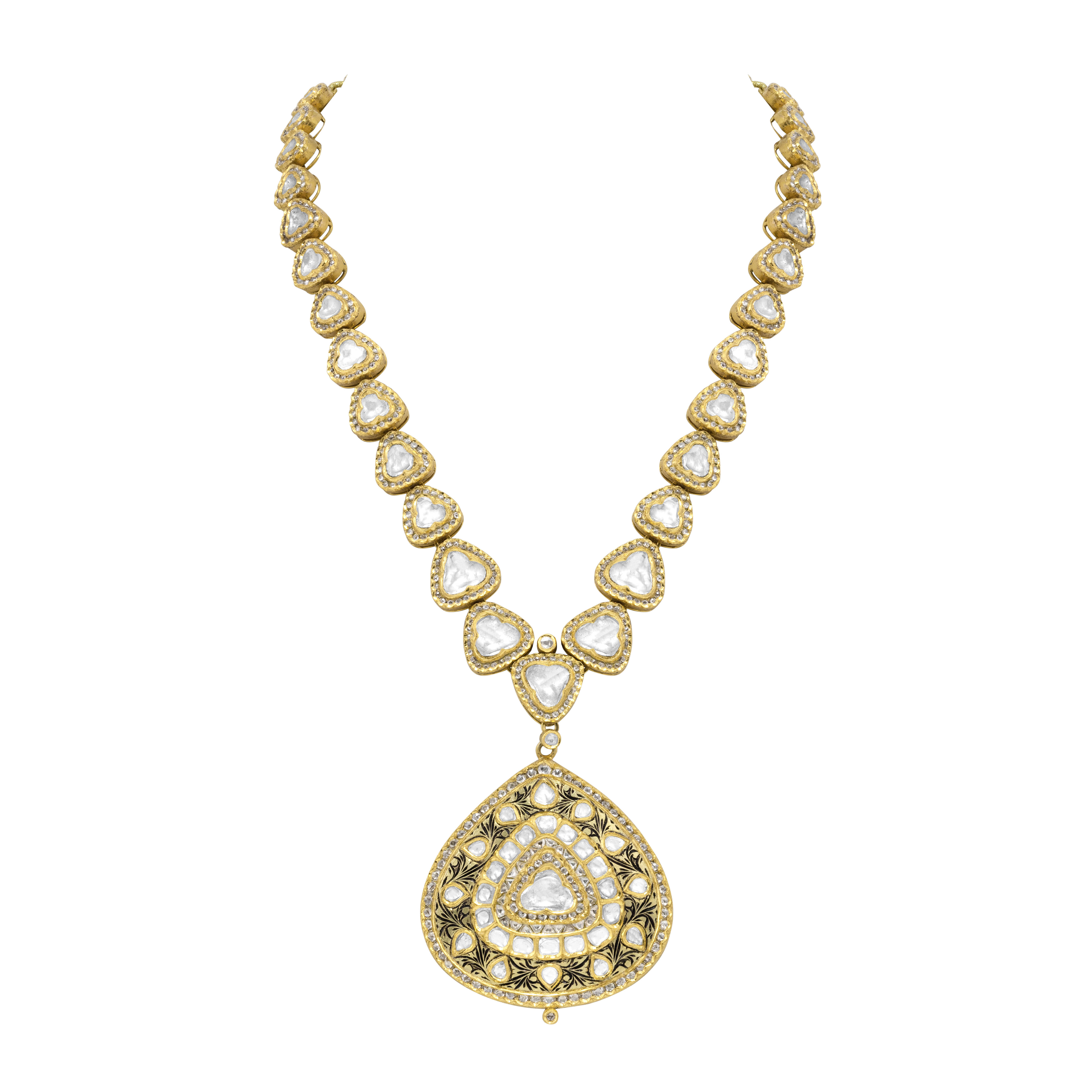 Triangular Polki Pendant with Jadai Detailing and Partash